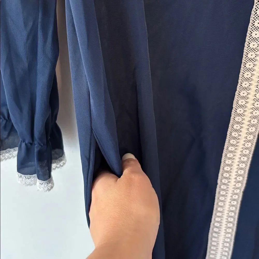 🎀 Vintage 🎀 Rutledge Elegant Navy Blue Lace Trimmed Nightgown Size Medium - Picture 5 of 6